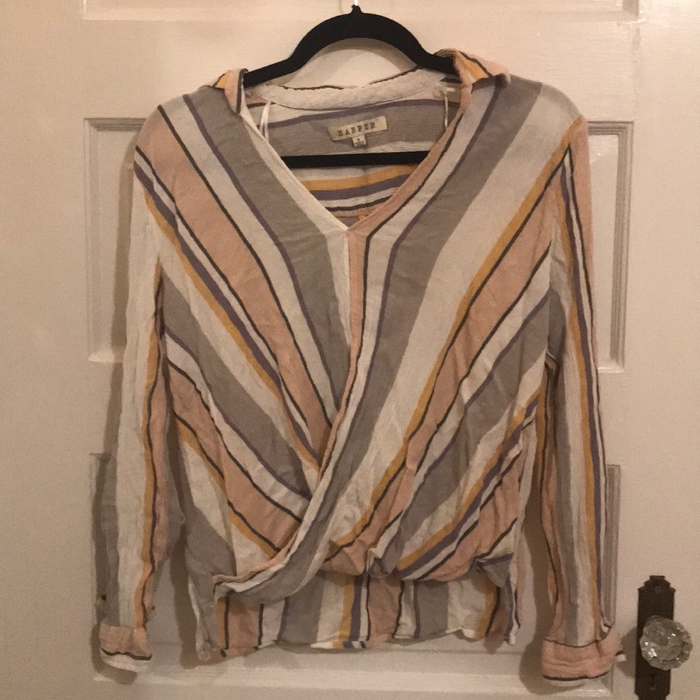 Striped wrap linen shirt